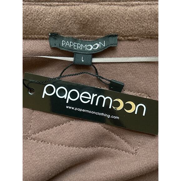 Papermoon Shacket Women’s Size Large Brown Plaid Sleeves & Pockets Mix Media NWT - Picture 6 of 8